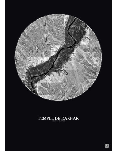 Affiche Temple De Karnak – Poster vue satellite 30km N&B | Gravura – Fond foncé