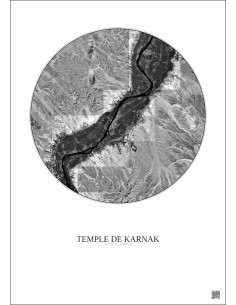 Affiche Temple De Karnak – Poster vue satellite 30km N&B | Gravura – Fond clair