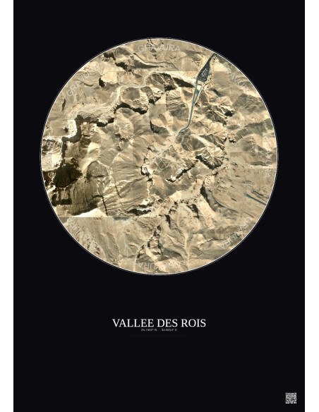 Affiche Vallee Des Rois – Poster vue satellite 1km Couleur | Gravura – Fond foncé