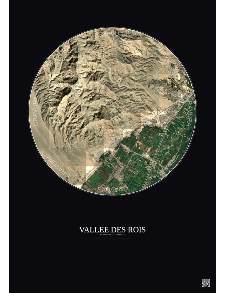 Affiche Vallee Des Rois – Poster vue satellite 5km Couleur | Gravura – Fond foncé