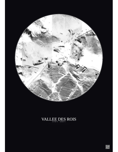 Affiche Vallee Des Rois – Poster vue satellite 0.1km N&B | Gravura – Fond foncé