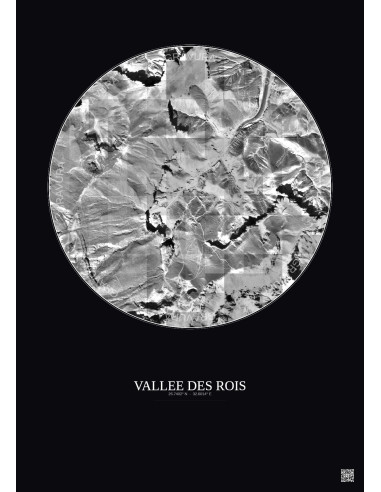Affiche Vallee Des Rois – Poster vue satellite 0.5km N&B | Gravura – Fond foncé