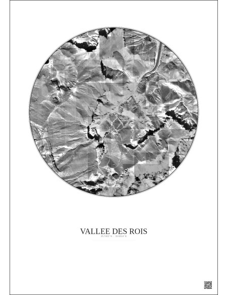 Affiche Vallee Des Rois – Poster vue satellite 0.5km N&B | Gravura – Fond clair