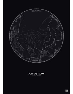 Affiche Nay Pyi Taw – Poster carte de ville 6km | Gravura – Fond foncé