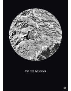 Affiche Vallee Des Rois – Poster vue satellite 2.5km N&B | Gravura – Fond foncé
