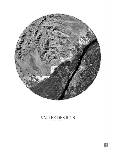 Affiche Vallee Des Rois – Poster vue satellite 10km N&B | Gravura – Fond clair