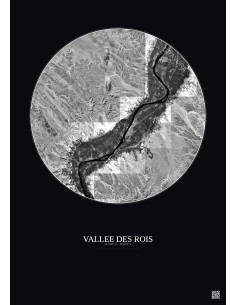 Affiche Vallee Des Rois – Poster vue satellite 30km N&B | Gravura – Fond foncé