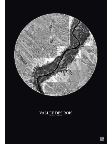 Affiche Vallee Des Rois – Poster vue satellite 30km N&B | Gravura – Fond foncé