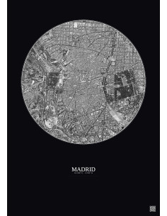 Affiche Madrid – Poster vue satellite 2.5km N&B | Gravura – Fond foncé