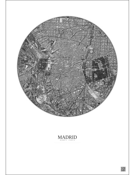 Madrid Satellite View Poster 2.5km B&W | Gravura – Light background