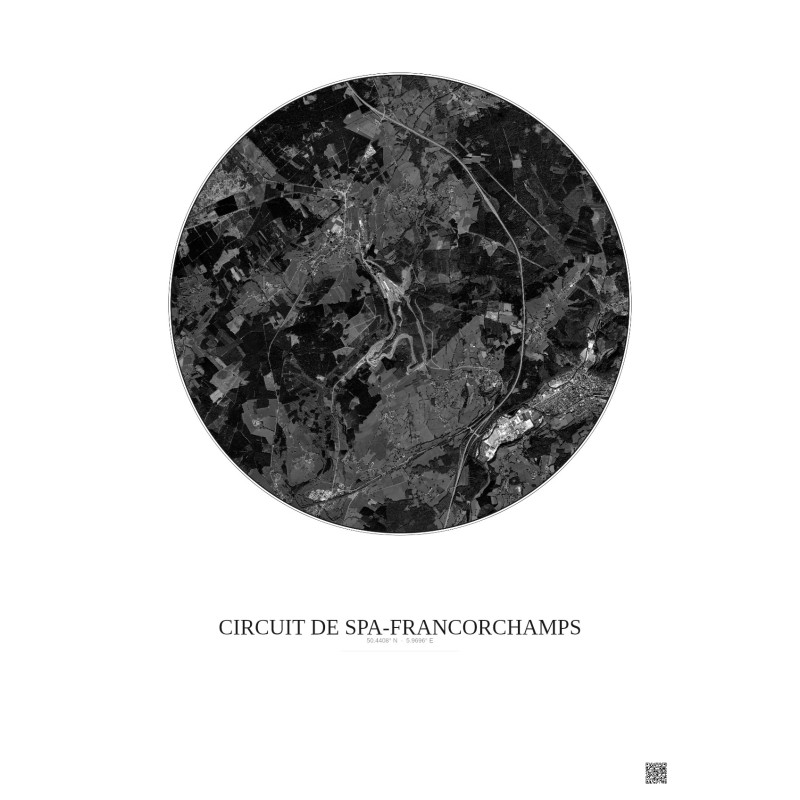 Affiche Circuit De Spa Francorchamps – Poster vue satellite 5km N&B | Gravura – Fond clair