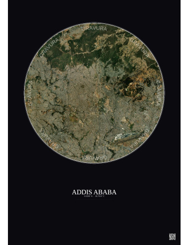 Affiche Addis Ababa – Poster vue satellite 10km Couleur | Gravura – Fond foncé
