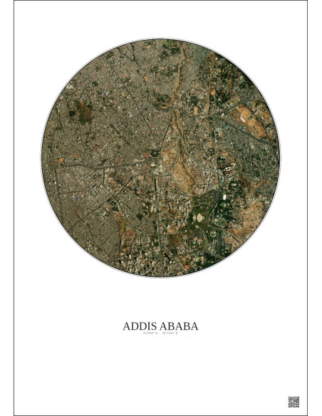 Affiche Addis Ababa – Poster vue satellite 2.5km Couleur | Gravura – Fond clair