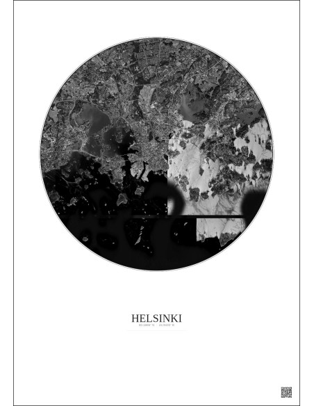 Affiche Helsinki – Poster vue satellite 10km N&B | Gravura – Fond clair