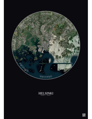 Affiche Helsinki – Poster vue satellite 10km Couleur | Gravura – Fond foncé