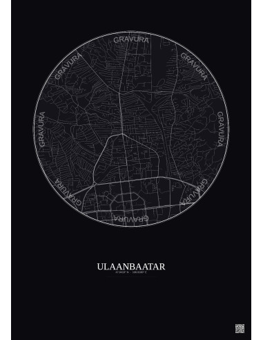 Affiche Ulaanbaatar – Poster carte de ville 2.5km | Gravura – Fond foncé