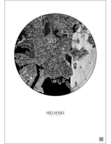 Helsinki Satellite View Poster 2.5km B&W | Gravura – Light background