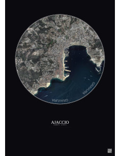 Ajaccio Satellite View Poster 2.5km Color | Gravura – Dark background
