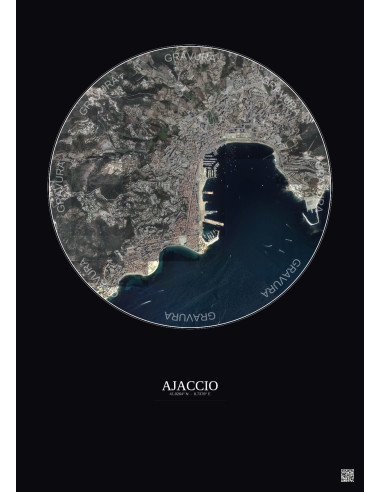 Affiche Ajaccio – Poster vue satellite 2.5km Couleur | Gravura – Fond foncé