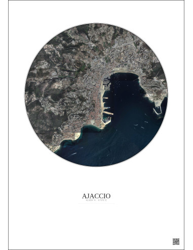 Affiche Ajaccio – Poster vue satellite 2.5km Couleur | Gravura – Fond clair