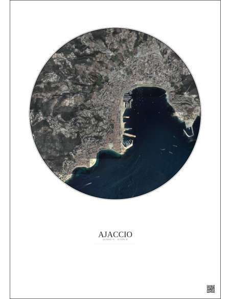 Affiche Ajaccio – Poster vue satellite 2.5km Couleur | Gravura – Fond clair