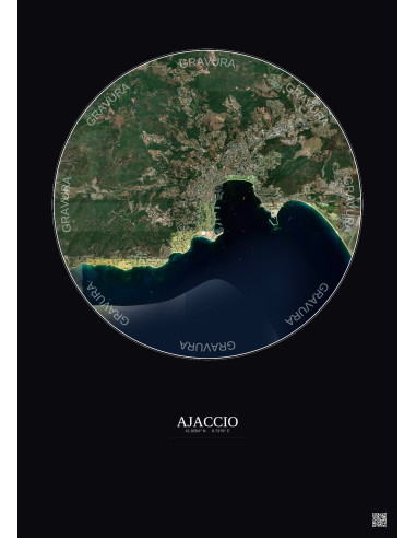 Ajaccio Satellite View Poster 5km Color | Gravura – Dark background