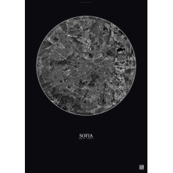 Affiche Sofia – Poster vue satellite 10km N&B | Gravura – Fond foncé