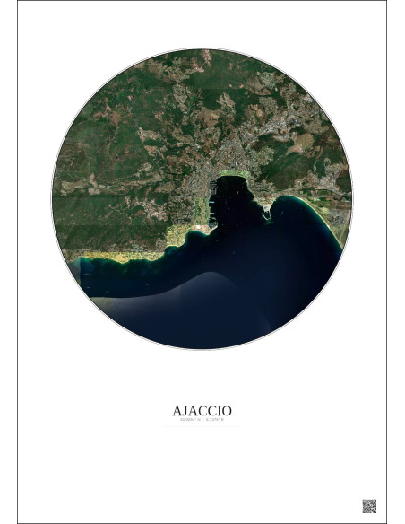 Affiche Ajaccio – Poster vue satellite 5km Couleur | Gravura – Fond clair