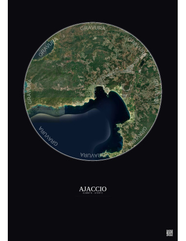 Affiche Ajaccio – Poster vue satellite 10km Couleur | Gravura – Fond foncé
