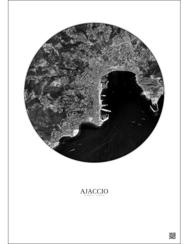 Affiche Ajaccio – Poster vue satellite 2.5km N&B | Gravura – Fond clair