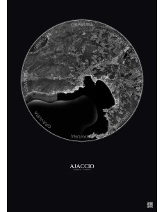 Ajaccio Satellite View Poster 10km B&W | Gravura – Dark background