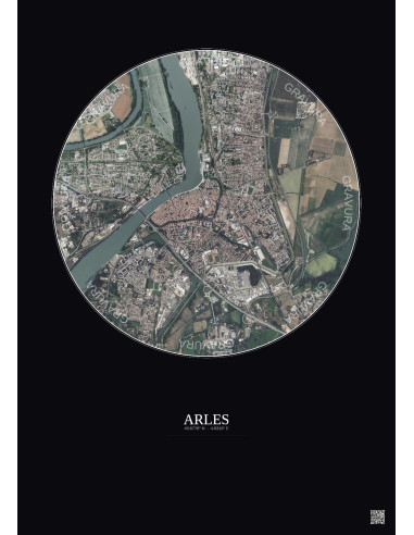 Affiche Arles – Poster vue satellite 2.5km Couleur | Gravura – Fond foncé