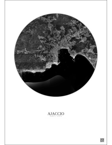 Affiche Ajaccio – Poster vue satellite 5km N&B | Gravura – Fond clair