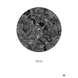 Affiche Minsk – Poster vue satellite 2.5km N&B | Gravura – Fond clair