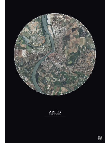 Affiche Arles – Poster vue satellite 5km Couleur | Gravura – Fond foncé