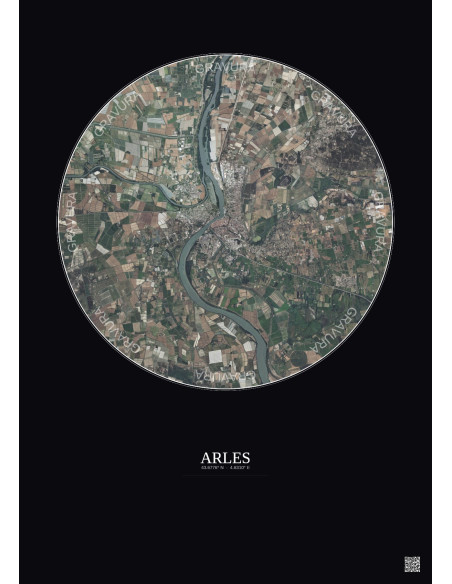 Affiche Arles – Poster vue satellite 10km Couleur | Gravura – Fond foncé