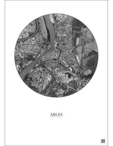 Arles Satellite View Poster 2.5km B&W | Gravura – Light background