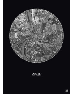 Arles Satellite View Poster 5km B&W | Gravura – Dark background