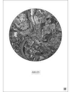 Arles Satellite View Poster 5km B&W | Gravura – Light background