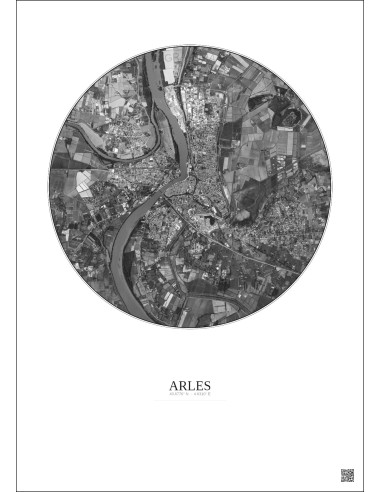 Arles Satellite View Poster 5km B&W | Gravura – Light background