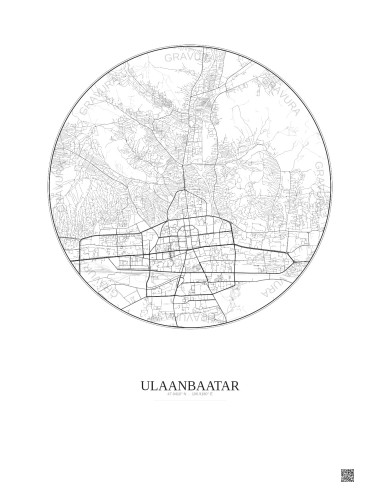 Affiche Ulaanbaatar – Poster carte de ville 6km | Gravura – Fond clair
