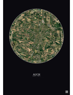 Affiche Auch – Poster vue satellite 5km Couleur | Gravura – Fond foncé