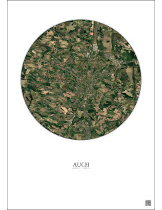 Affiche Auch – Poster vue satellite 5km Couleur | Gravura – Fond clair