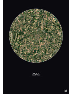 Affiche Auch – Poster vue satellite 10km Couleur | Gravura – Fond foncé