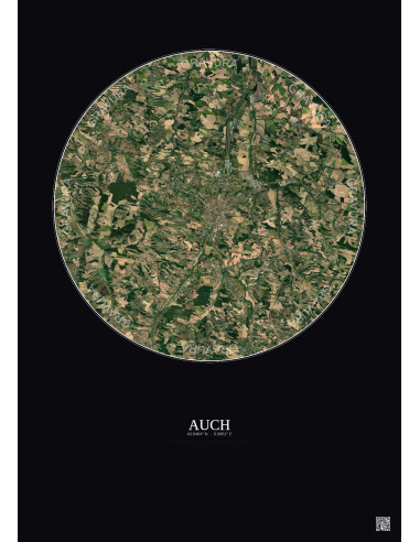 Auch Satellite View Poster 10km Color | Gravura – Dark background