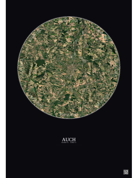 Auch Satellite View Poster 10km Color | Gravura – Dark background