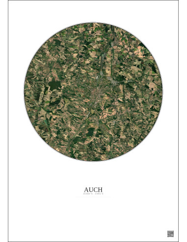 Affiche Auch – Poster vue satellite 10km Couleur | Gravura – Fond clair