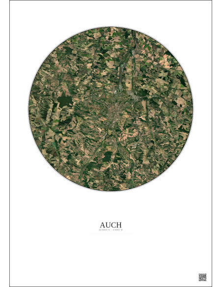 Affiche Auch – Poster vue satellite 10km Couleur | Gravura – Fond clair