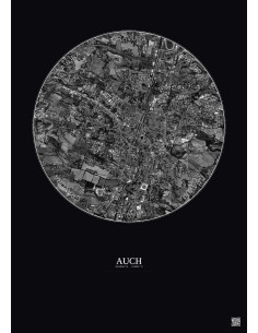 Auch Satellite View Poster 2.5km B&W | Gravura – Dark background