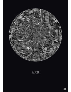 Auch Satellite View Poster 5km B&W | Gravura – Dark background